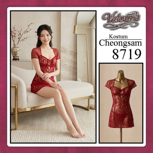 Veloura Pakaian Cheongsam Mini Kostum Lingerie Set Dress Sexy Model Baju China 8719