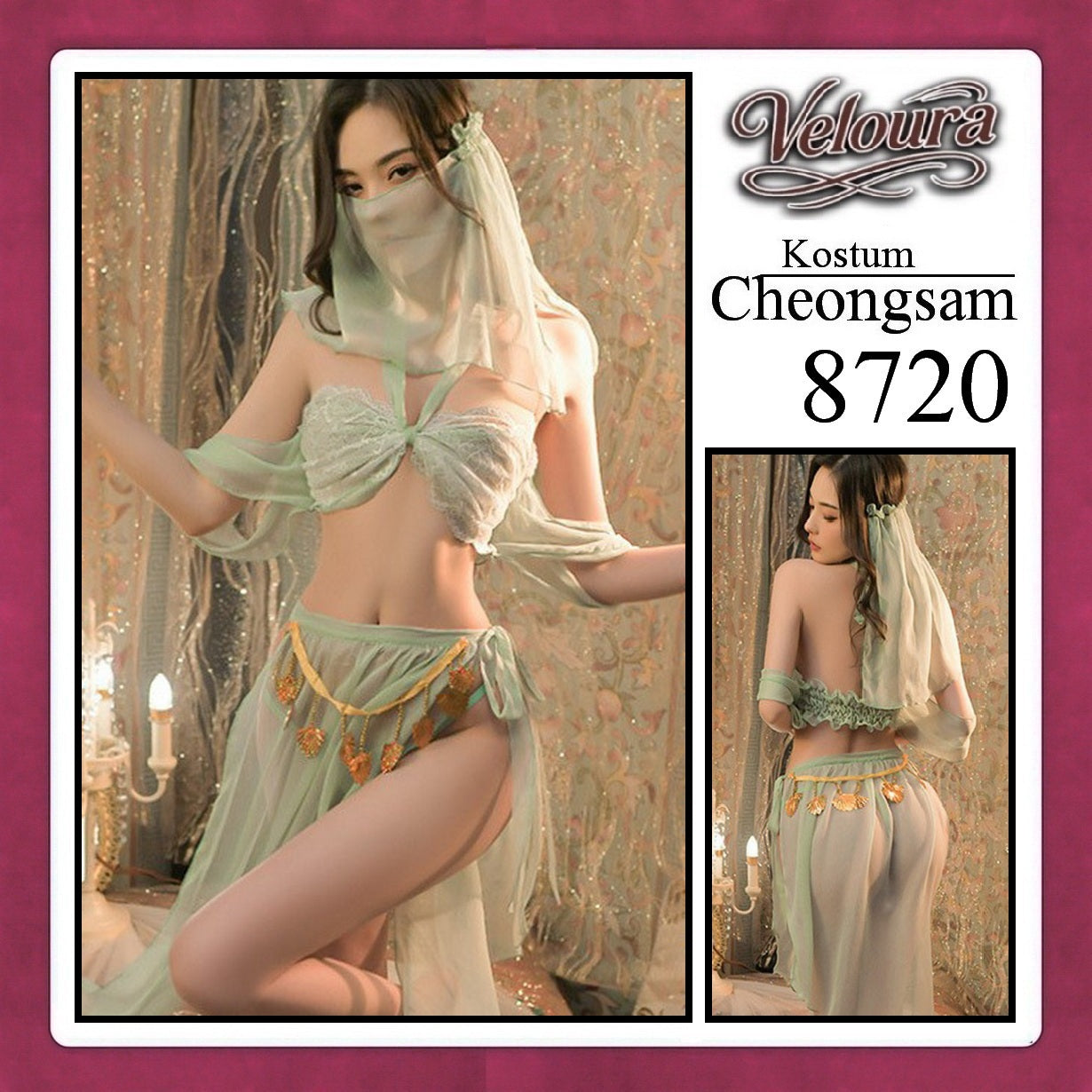 Veloura Pakaian Cheongsam Mini Kostum Lingerie Set Dress Sexy Model Baju China 8720