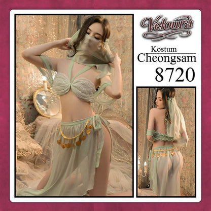 Veloura Pakaian Cheongsam Mini Kostum Lingerie Set Dress Sexy Model Baju China 8720