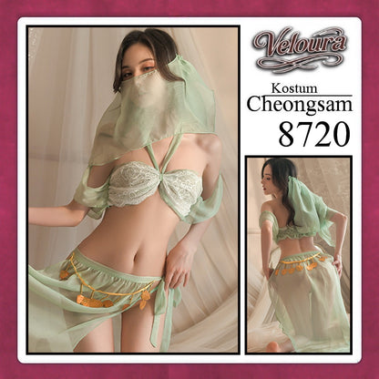 Veloura Pakaian Cheongsam Mini Kostum Lingerie Set Dress Sexy Model Baju China 8720
