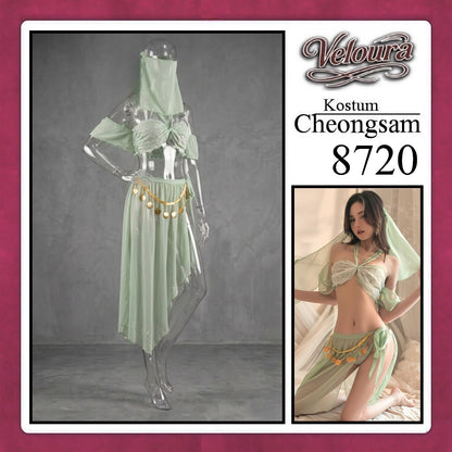 Veloura Pakaian Cheongsam Mini Kostum Lingerie Set Dress Sexy Model Baju China 8720