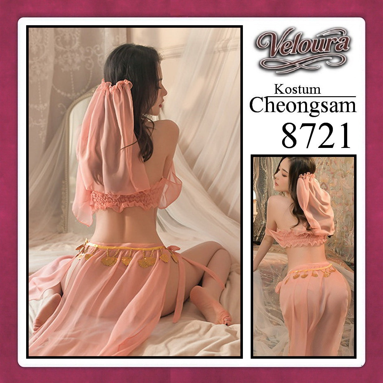 Veloura Pakaian Cheongsam Mini Kostum Lingerie Set Dress Sexy Model Baju China 8721