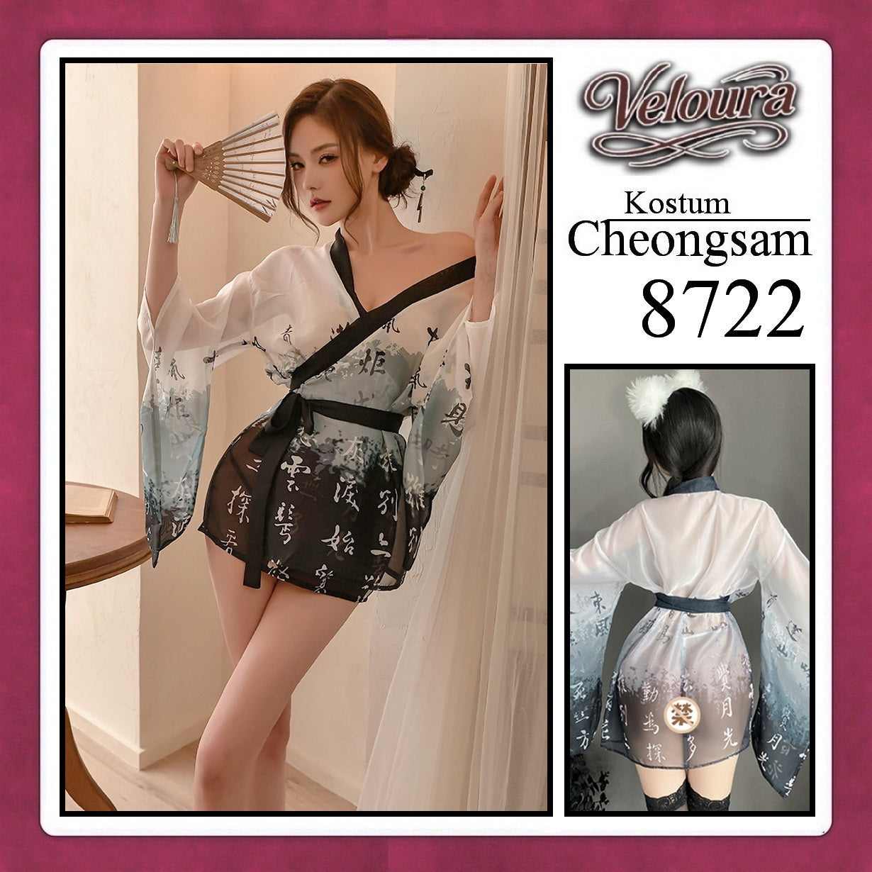 Veloura Pakaian Cheongsam Mini Kostum Lingerie Set Dress Sexy Model Baju China 8722