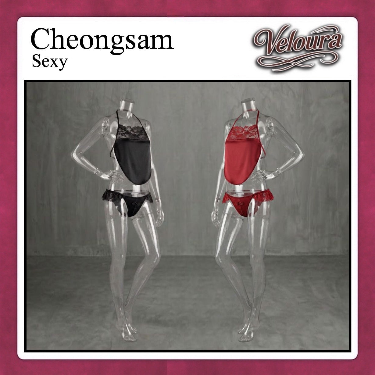 Veloura Pakaian Cheongsam Mini Kostum Lingerie Set Dress Sexy Model Baju China 8723