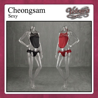Veloura Pakaian Cheongsam Mini Kostum Lingerie Set Dress Sexy Model Baju China 8723