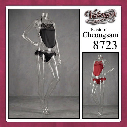 Veloura Pakaian Cheongsam Mini Kostum Lingerie Set Dress Sexy Model Baju China 8723