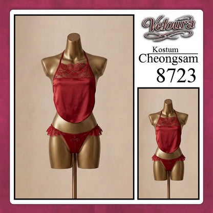 Veloura Pakaian Cheongsam Mini Kostum Lingerie Set Dress Sexy Model Baju China 8723