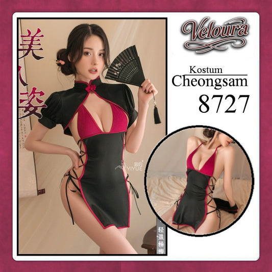 Veloura Pakaian Cheongsam Mini Kostum Lingerie Set Dress Sexy Model Baju China 8727