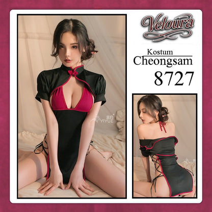 Veloura Pakaian Cheongsam Mini Kostum Lingerie Set Dress Sexy Model Baju China 8727