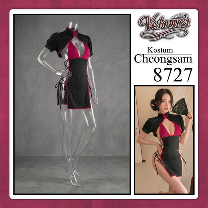 Veloura Pakaian Cheongsam Mini Kostum Lingerie Set Dress Sexy Model Baju China 8727