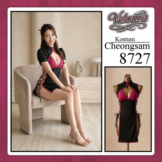 Veloura Pakaian Cheongsam Mini Kostum Lingerie Set Dress Sexy Model Baju China 8727