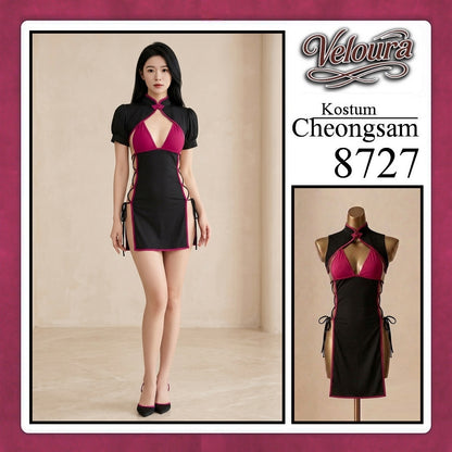 Veloura Pakaian Cheongsam Mini Kostum Lingerie Set Dress Sexy Model Baju China 8727