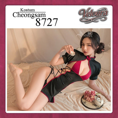 Veloura Pakaian Cheongsam Mini Kostum Lingerie Set Dress Sexy Model Baju China 8727