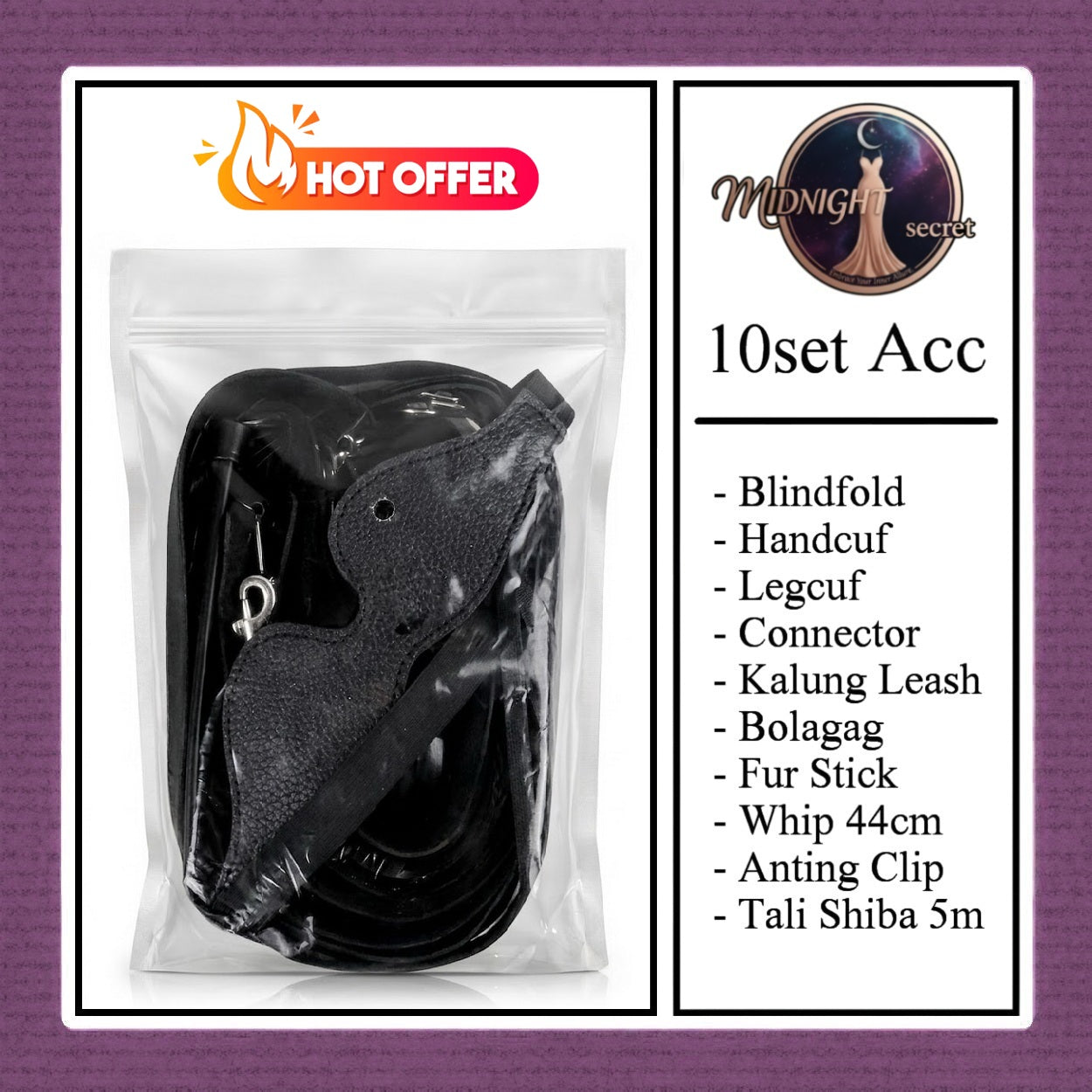 Midnight Pack 10 in 1 Accessories Erotic Game BDSM Set - Black