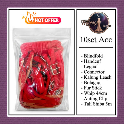 Midnight Pack 10 in 1 Accessories Erotic Game BDSM Set - Red