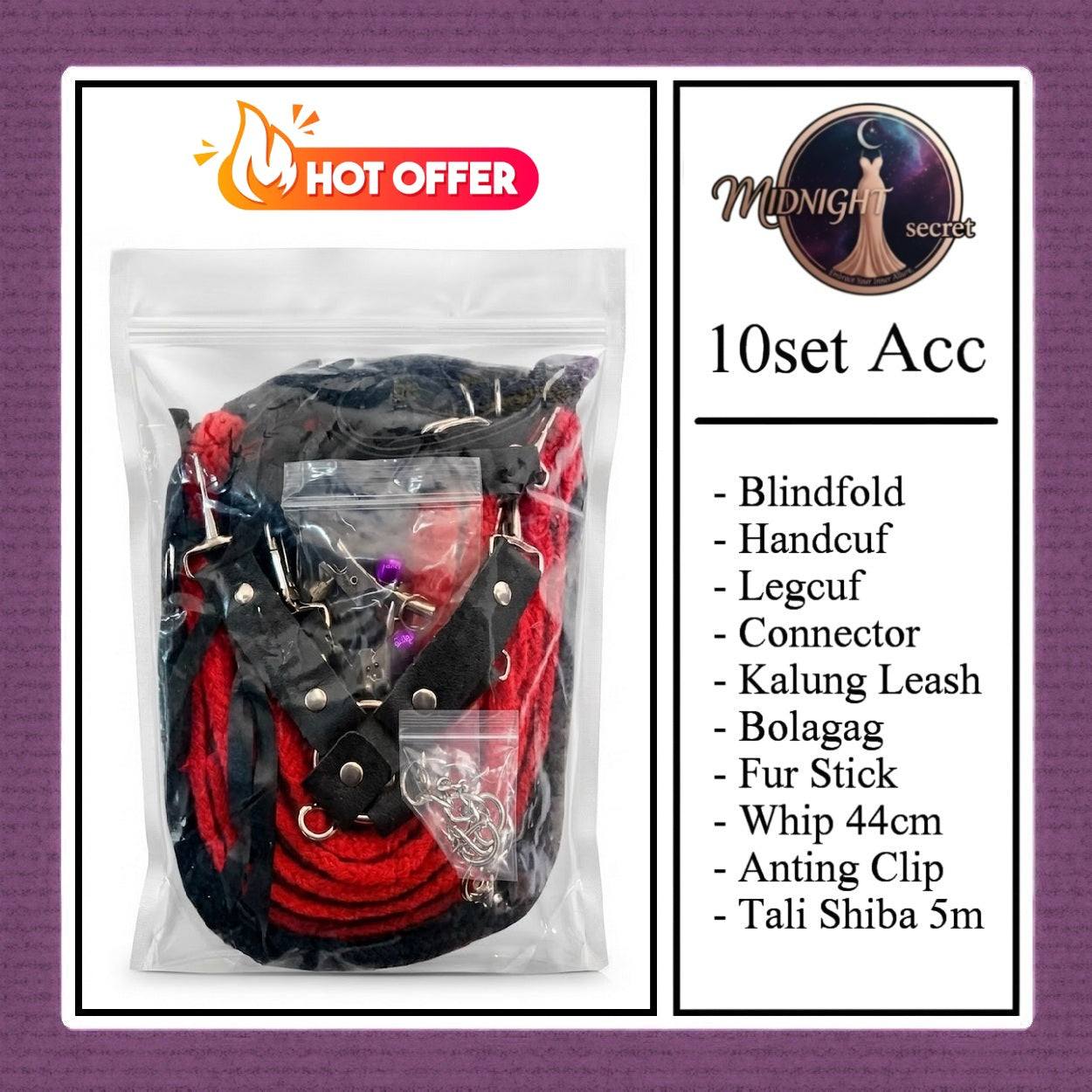 Midnight Pack 10 in 1 Accessories Erotic Game BDSM Set - Black-Red