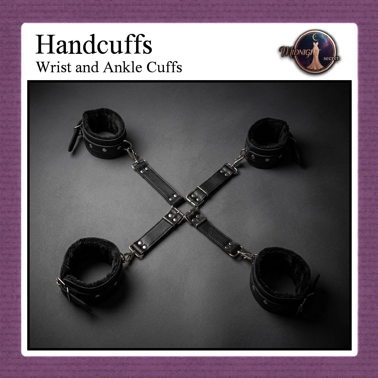 Midnight Handcuffs - Wrist Ankle Cuffs X - Borgol Velvet PU Leather