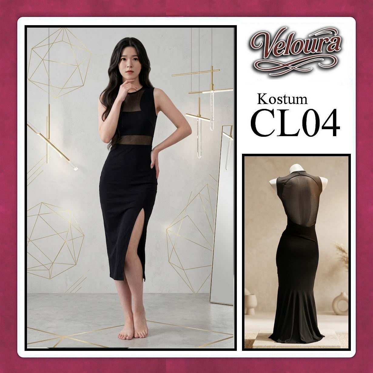 Veloura Pakaian Wanita Long Dress Panjang Hitam - CL04