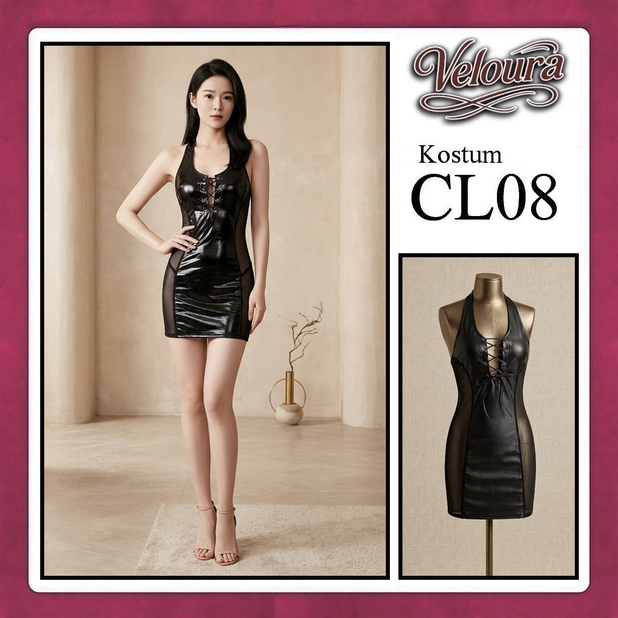 Veloura Sexy Lingerie Pakaian Wanita Bodycon Dress Malam Kostum Black Widow Hitam - CL08