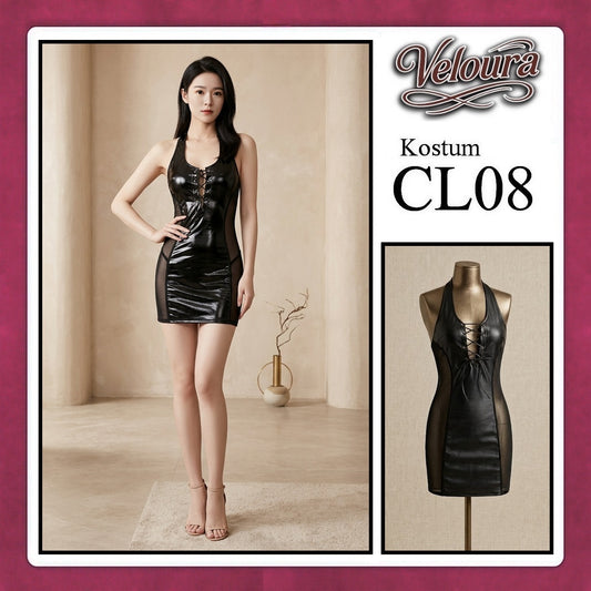 Veloura Sexy Lingerie Pakaian Wanita Bodycon Dress Malam Kostum Black Widow Hitam - CL08