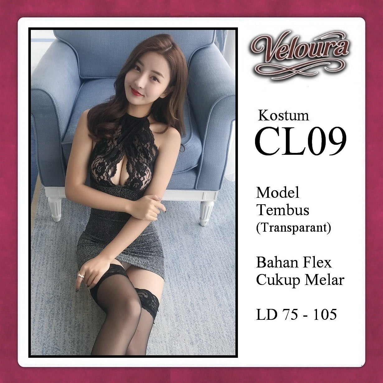 Veloura Sexy Lingerie Pakaian Wanita Dress Malam Kostum Tema Seksi Lady - CL09