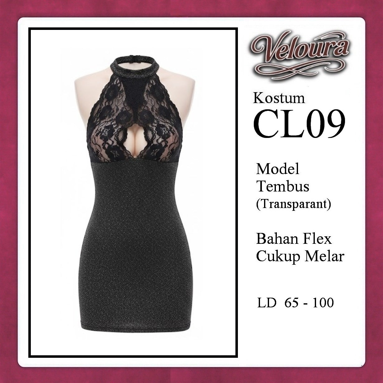 Veloura Sexy Lingerie Pakaian Wanita Dress Malam Kostum Tema Seksi Lady - CL09