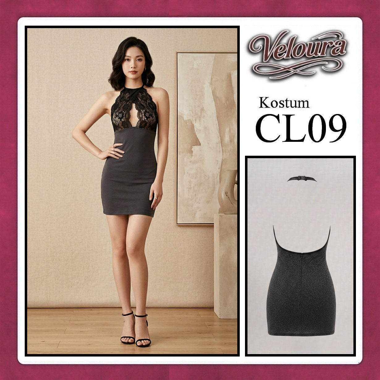 Veloura Sexy Lingerie Pakaian Wanita Dress Malam Kostum Tema Seksi Lady - CL09