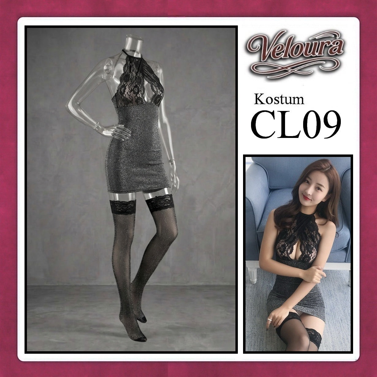 Veloura Sexy Lingerie Pakaian Wanita Dress Malam Kostum Tema Seksi Lady - CL09