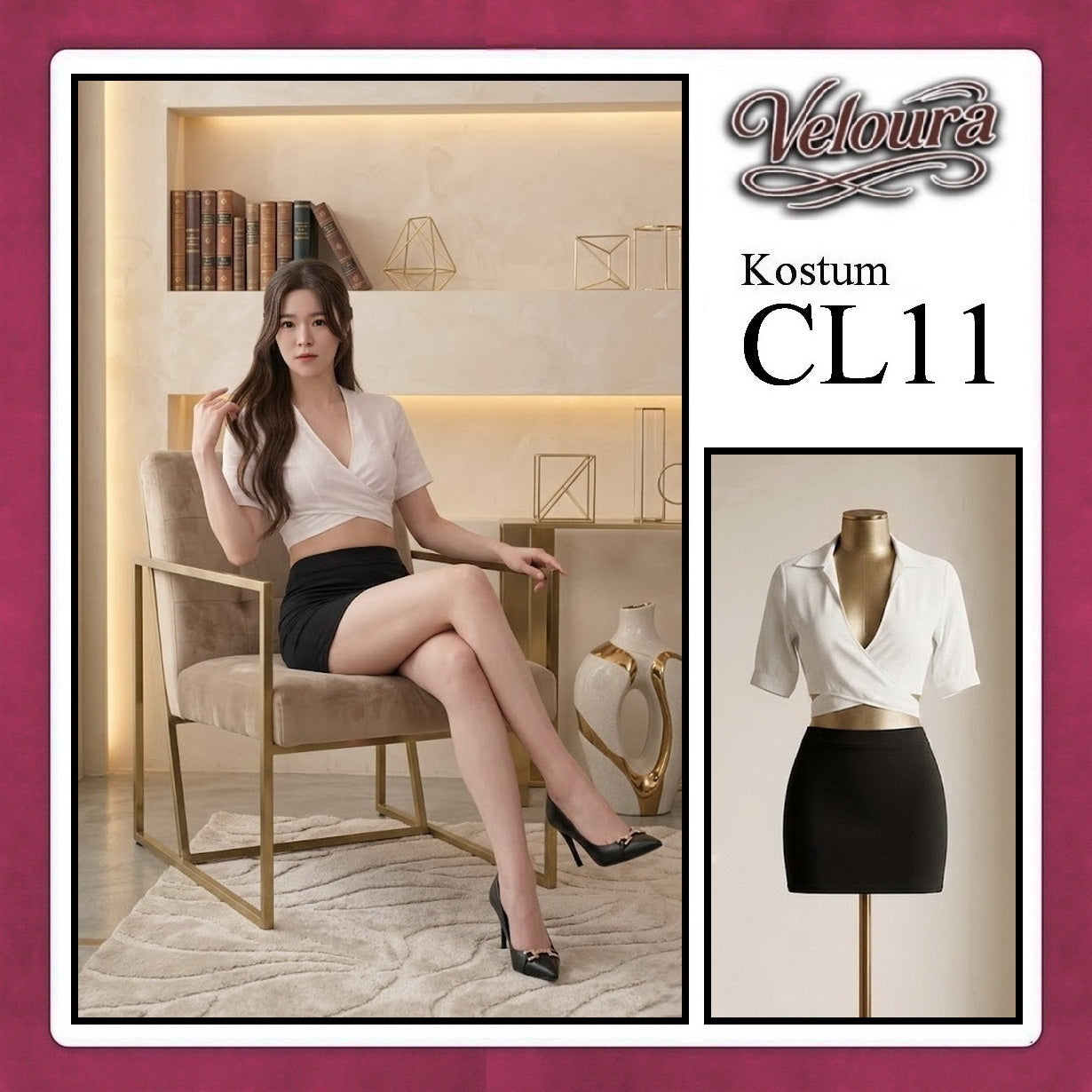 Veloura Pakaian Set Wanita Kemeja Kerja Kostum Tema Sekertaris - CL11