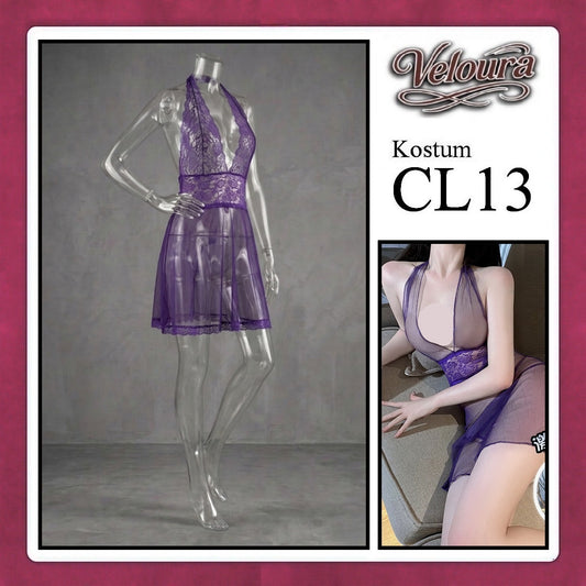 Veloura Pakaian Set Wanita Dress Malam Lingerie Tipis Mini Transparant - CL13 - Purple