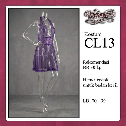 Veloura Pakaian Set Wanita Dress Malam Lingerie Tipis Mini Transparant - CL13 - Purple