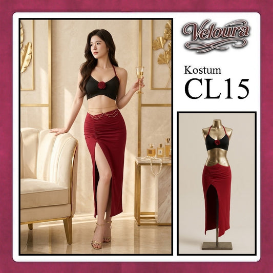 Veloura Pakaian Dress Wanita Casual Seksi Elegant - CL15 - Black Red
