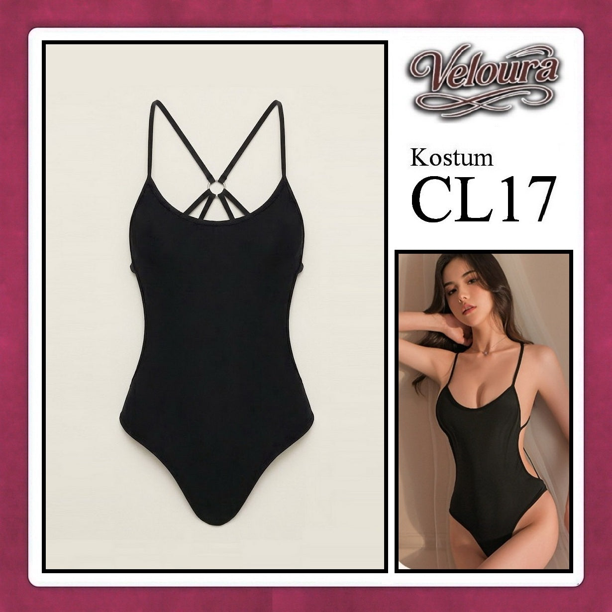 Veloura Pakaian Wanita Sexy Lingerie - CL17 - Cross Back / Black Gray