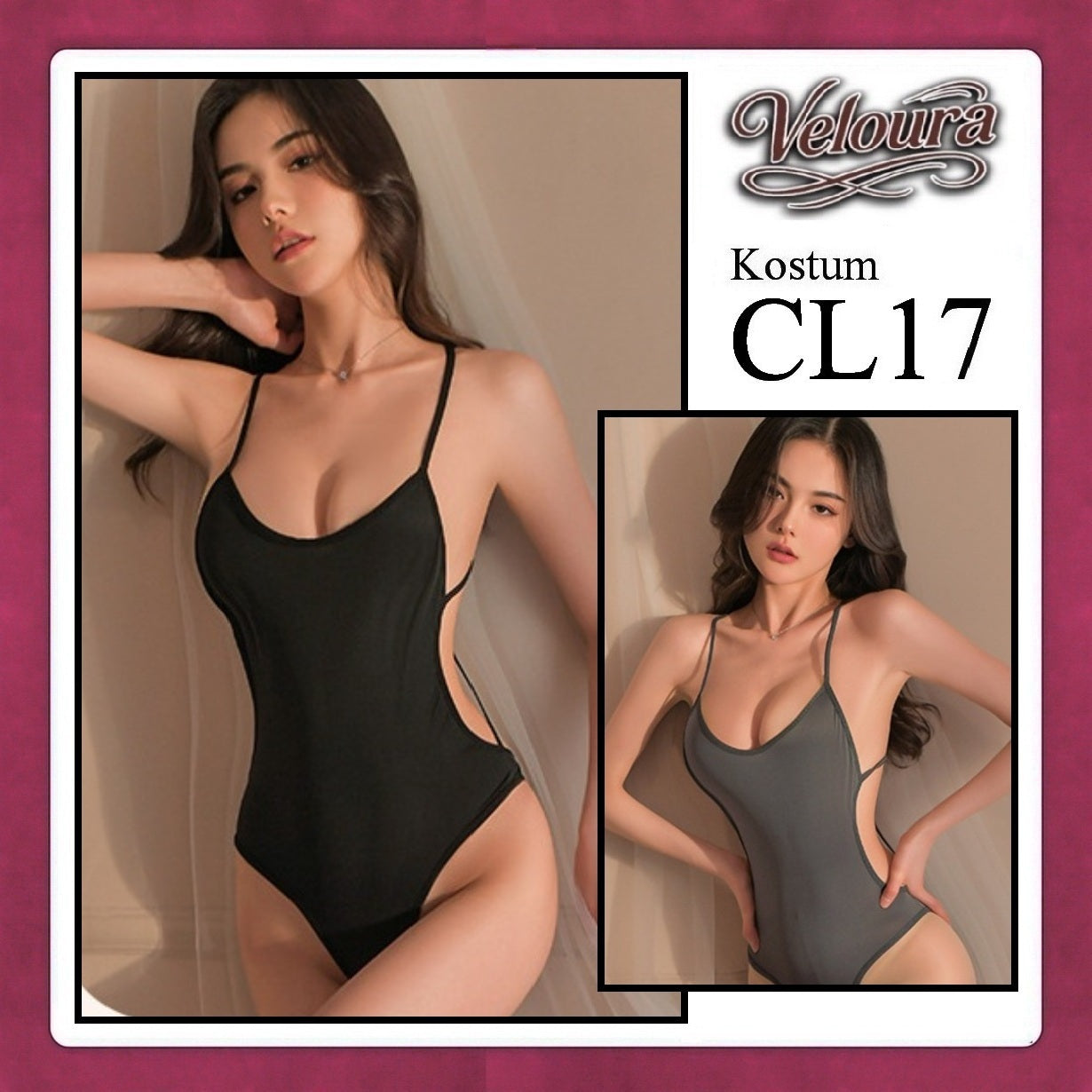 Veloura Pakaian Wanita Sexy Lingerie - CL17 - Cross Back / Black Gray