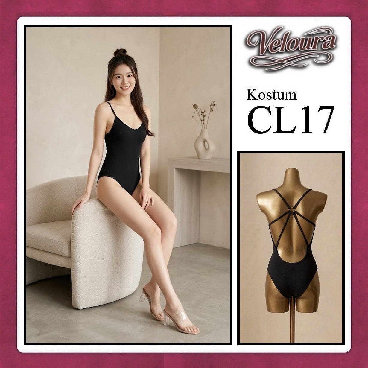 Veloura Pakaian Wanita Sexy Lingerie - CL17 - Cross Back / Black Gray