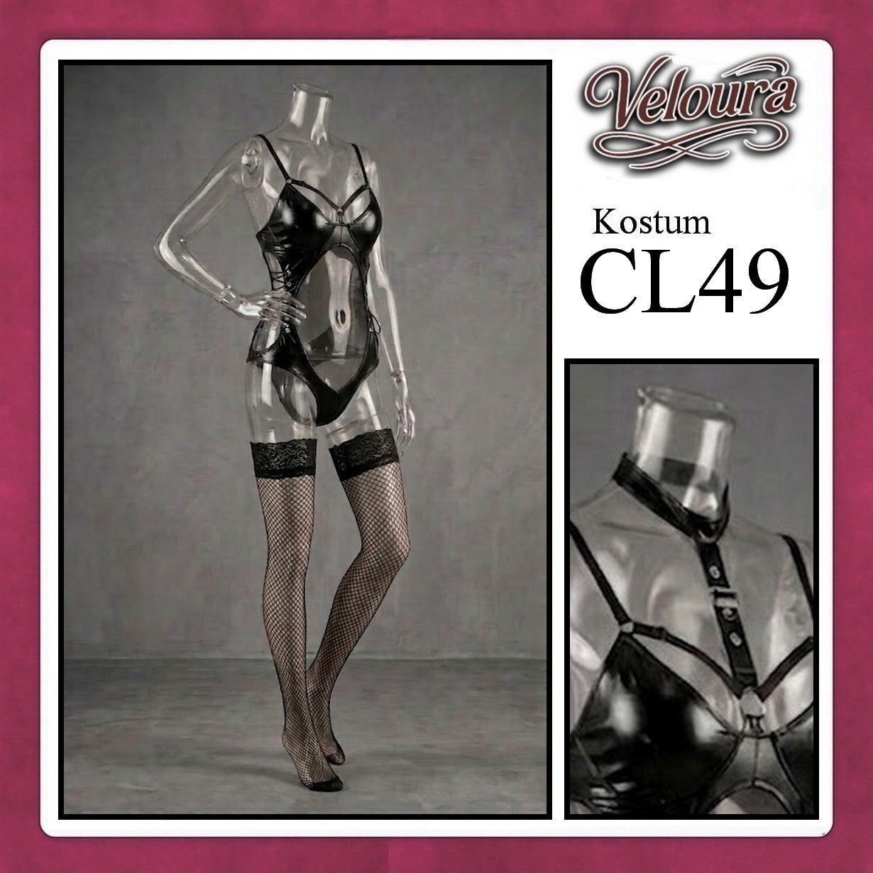 Veloura Sexy Lingerie Pakaian Set Wanita Lingerie Kostum Model Bodysuit - CL49
