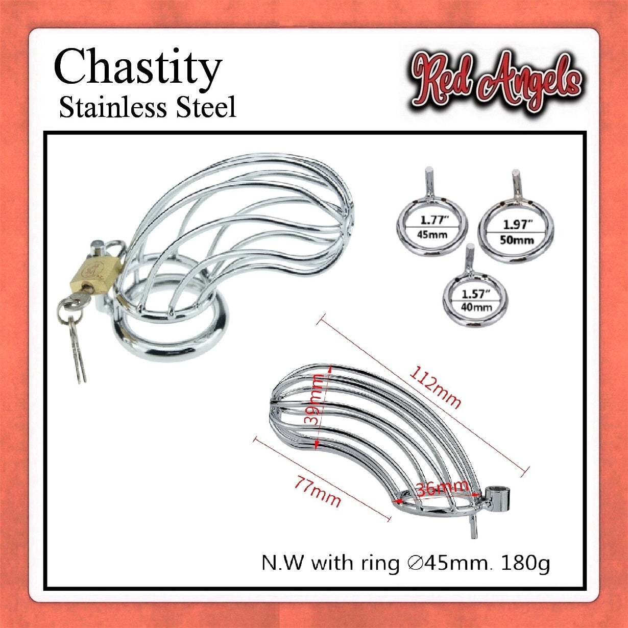 Red Angels Chasity Cage Stainless Pria