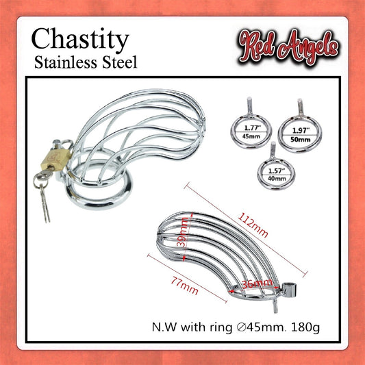 Red Angels Chasity Cage Stainless Pria