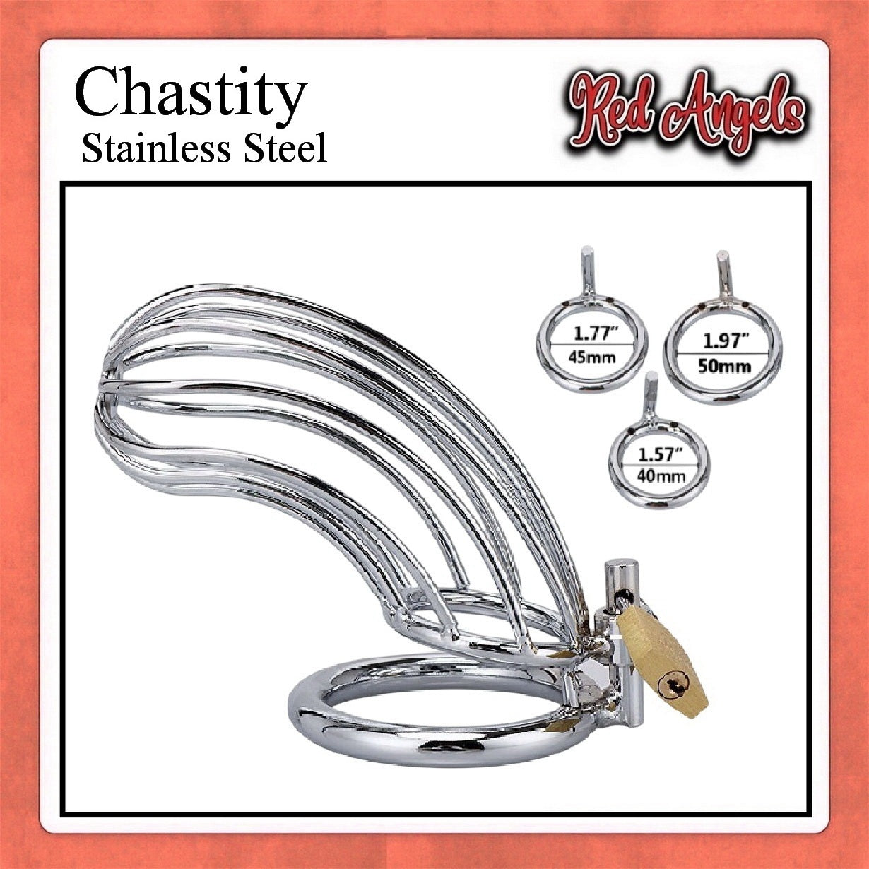 Red Angels Chasity Cage Stainless Pria
