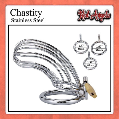 Red Angels Chasity Cage Stainless Pria
