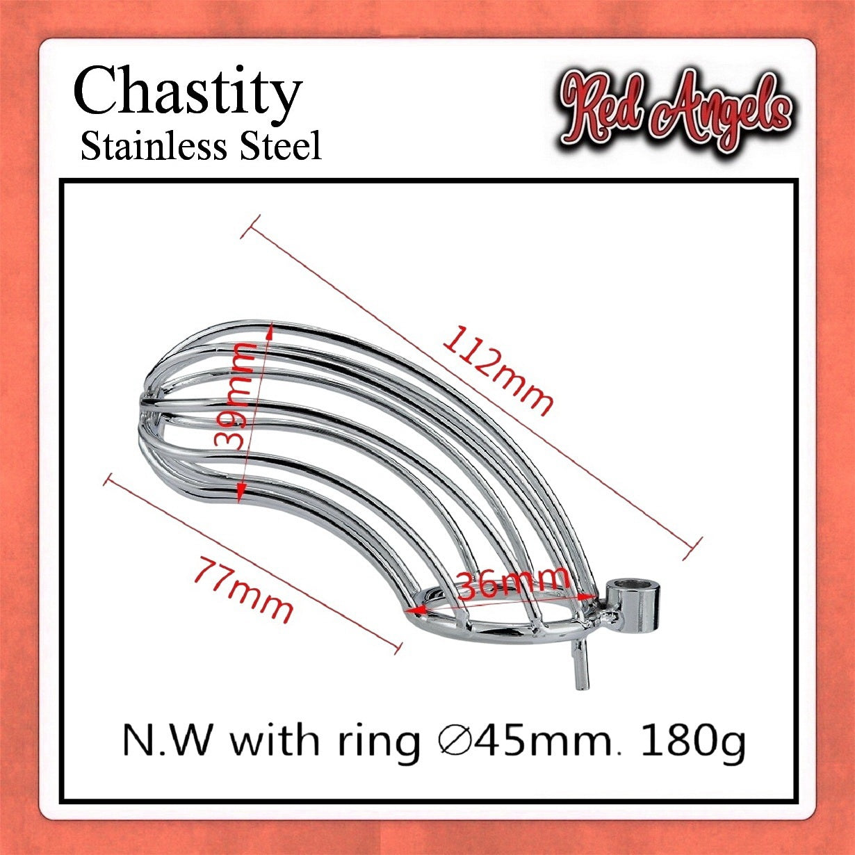 Red Angels Chasity Cage Stainless Pria