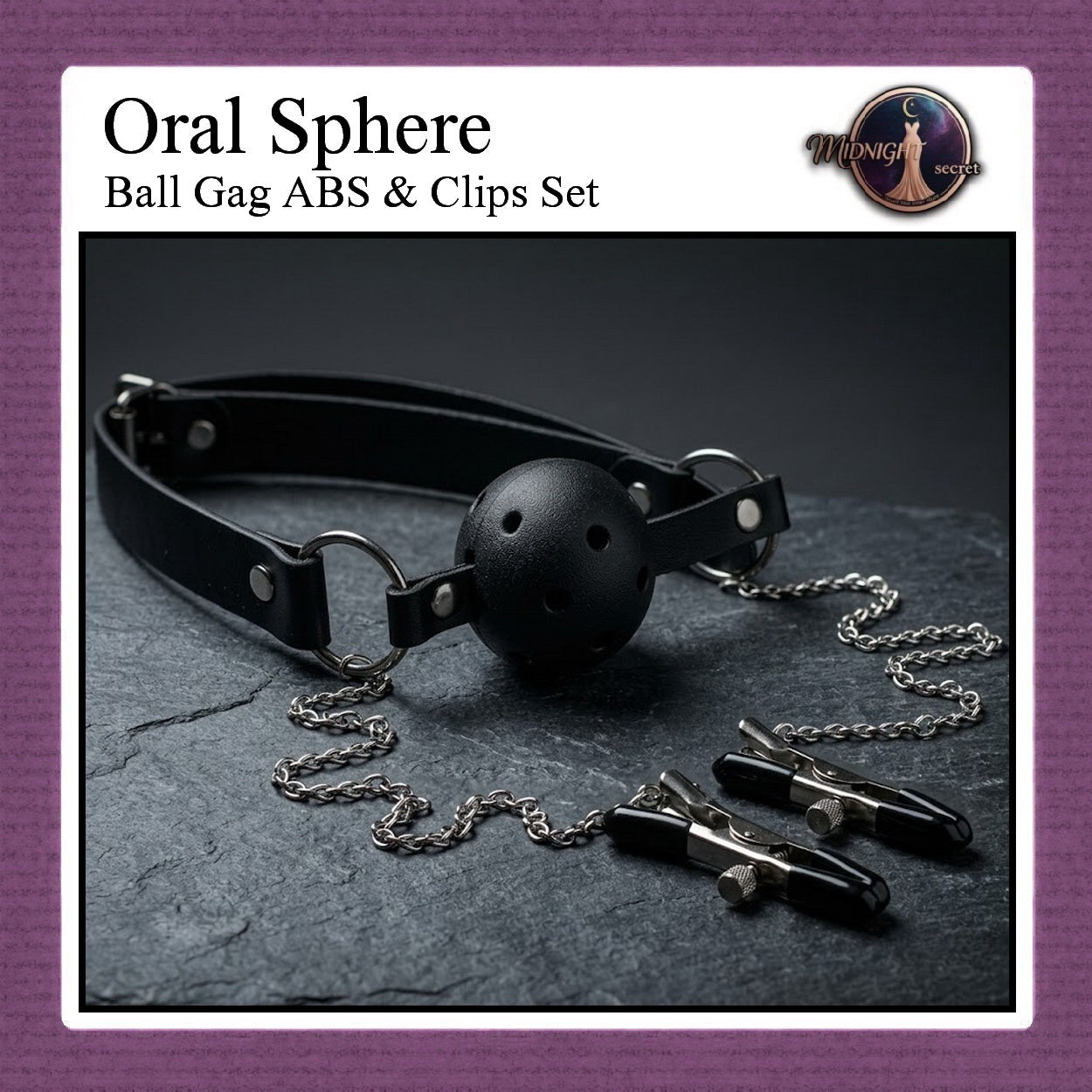 Midnight Mouth GAG - Silent Command - Ball Gag ABS & Nipple Clips Set