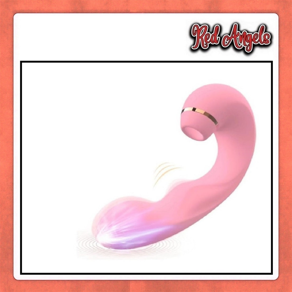 Pink and purple curved object with 'Red Angels' branding on a white background