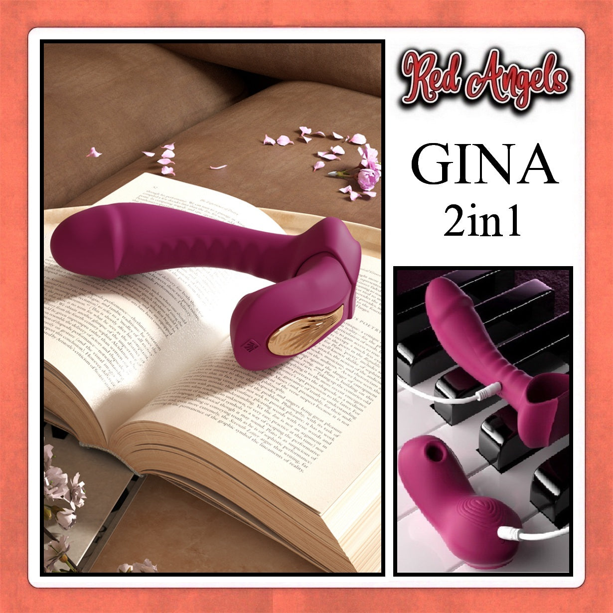 Red Angels Vibrator Gina 2 in 1 Removable With Remote