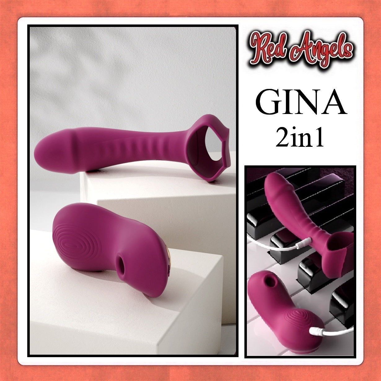 Red Angels Vibrator Gina 2 in 1 Removable With Remote