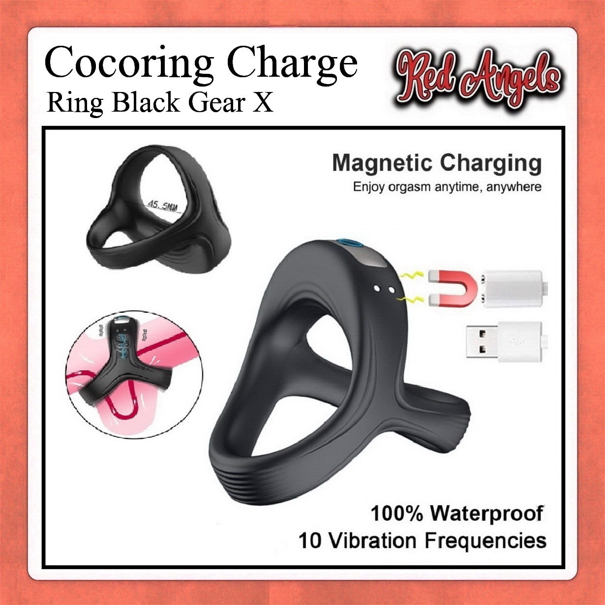 Red Angels Vibrator Pria Black Gear Cock Ring X