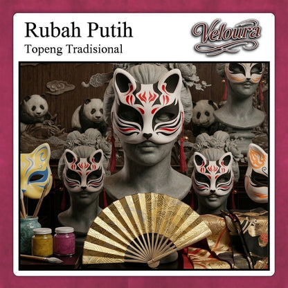 Veloura Cosplay Rubah Putih – Topeng Tradisional Kitsune Japanese Fox Mask