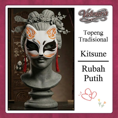 Veloura Cosplay Rubah Putih – Topeng Tradisional Kitsune Japanese Fox Mask