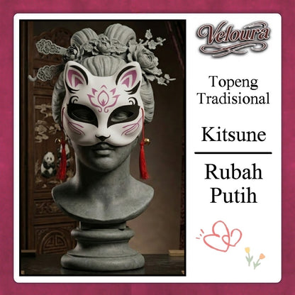 Veloura Cosplay Rubah Putih – Topeng Tradisional Kitsune Japanese Fox Mask