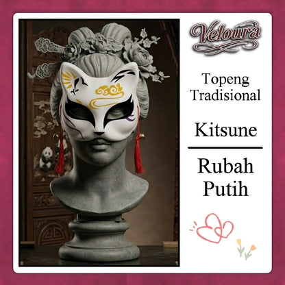 Veloura Cosplay Rubah Putih – Topeng Tradisional Kitsune Japanese Fox Mask